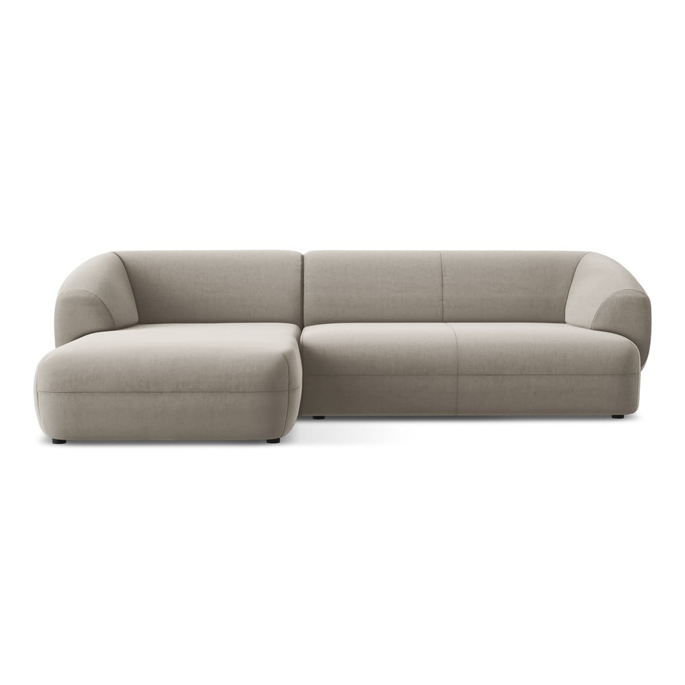 Béžová zamatová rohová pohovka (ľavý roh) Moana – Makamii