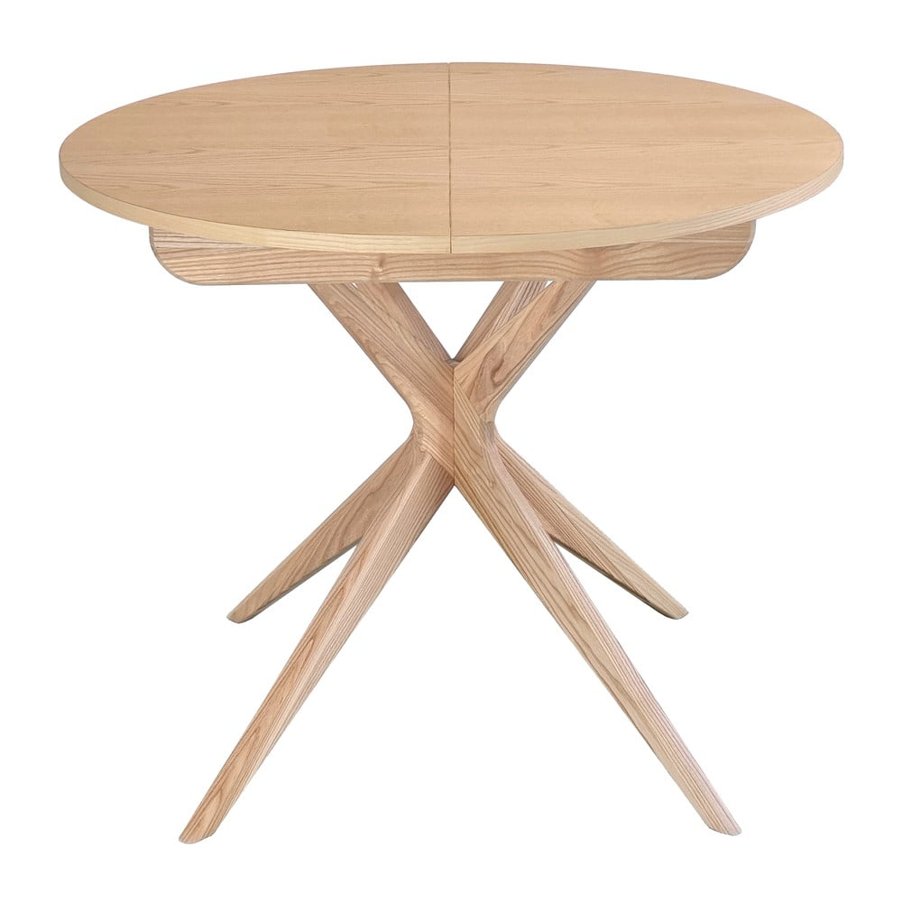 Okrúhly rozkladací jedálenský stôl s prídavnou doskou z jaseňového dreva ø 90 cm Jubi – Ragaba