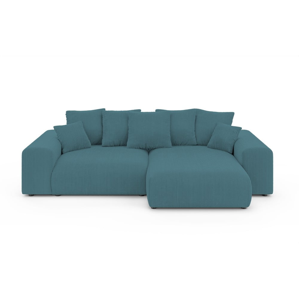 Tyrkysová menčestrová rozkladacia/s úložným priestorom rohová pohovka Luma – Ropez