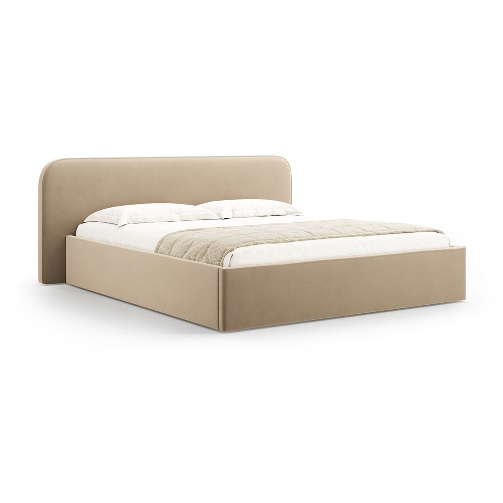 Taupe čalúnená dvojlôžková posteľ s úložným priestorom s roštom 140x200 cm Elizabeth – Micadoni