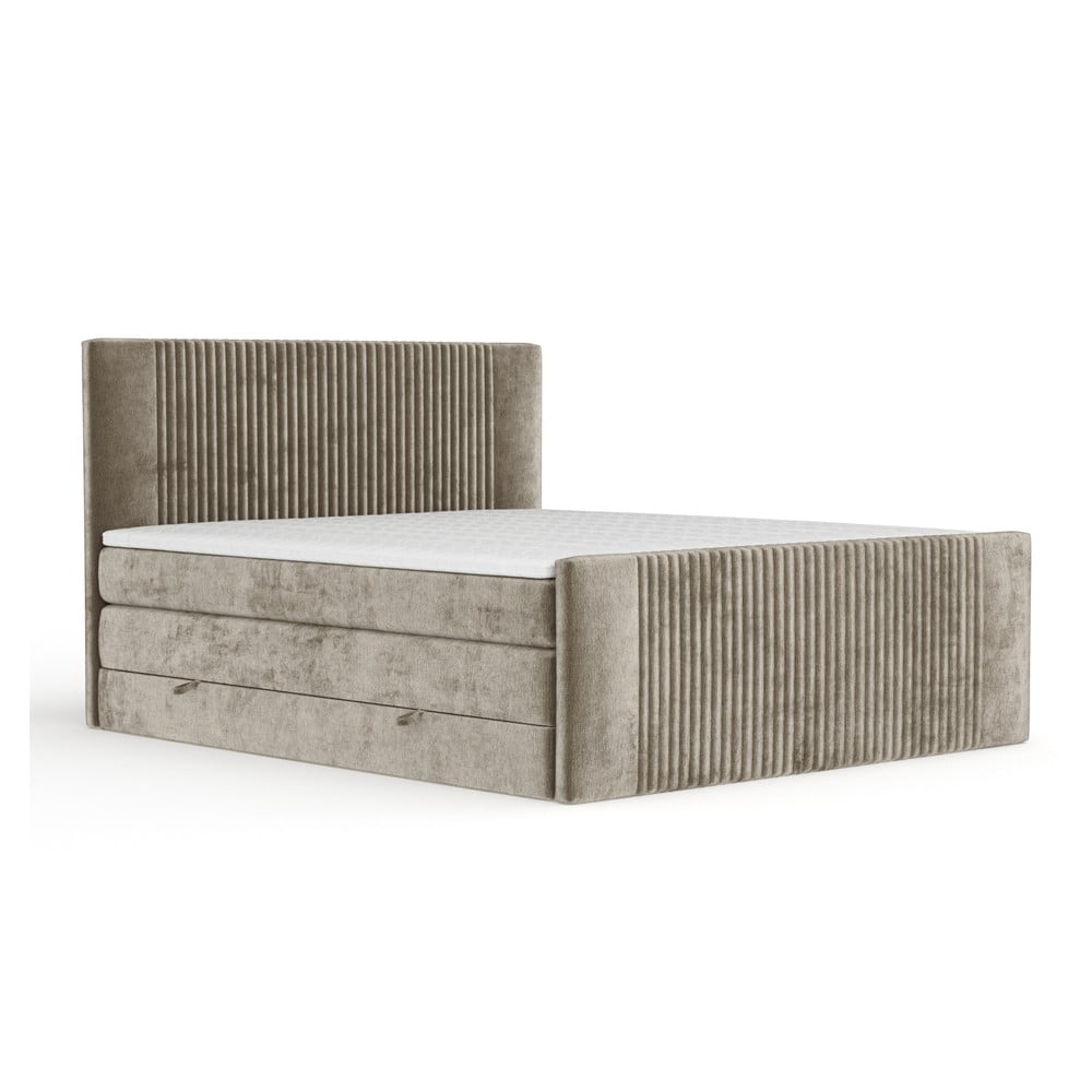 Svetlohnedá boxspring posteľ s úložným priestorom 200x200 cm Bergamo – Maison de Rêve