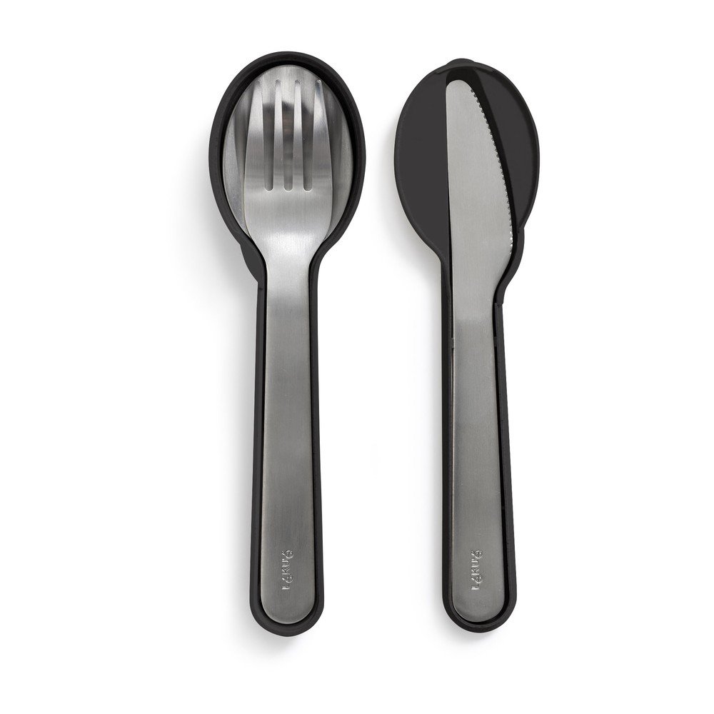 Čierne/v striebornej farbe antikoro cestovné príbory v súprave 3 ks To Go – Lékué