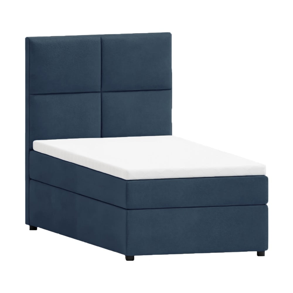 Tmavomodrá čalúnená jednolôžková posteľ s úložným priestorom s roštom 80x200 cm Lena – Ropez