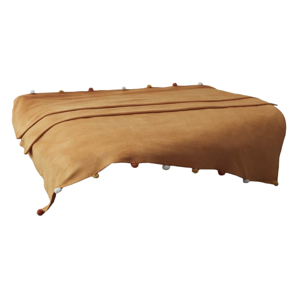 Fleecový pléd v horčicovej farbe 150x200 cm Pom Pom – Mijolnir