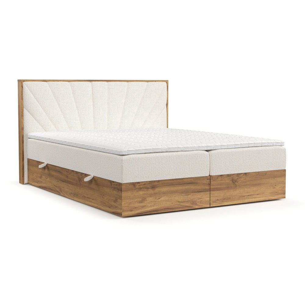 Boxspring posteľ s úložným priestorom v krémovo-prírodnej farbe 180x200 cm Asahi – Maison de Rêve