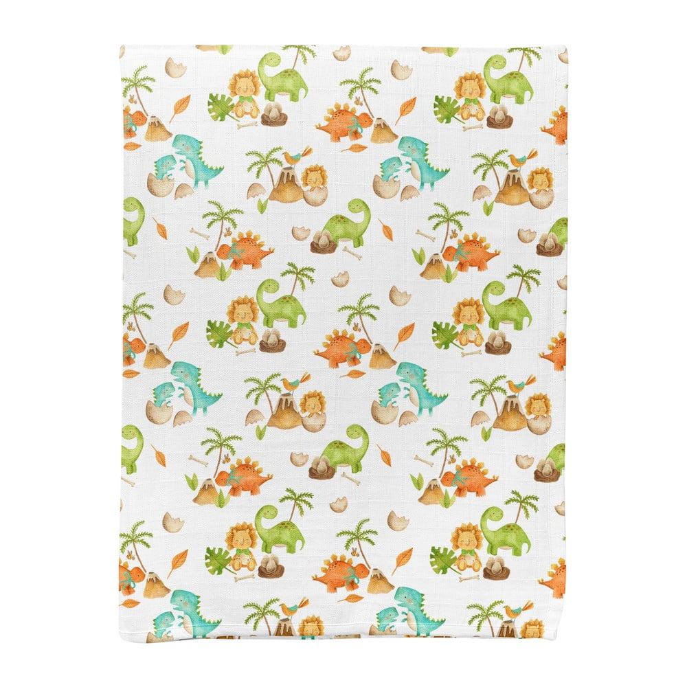Biela mušelínová detská deka 75x100 cm T-rex – Mijolnir