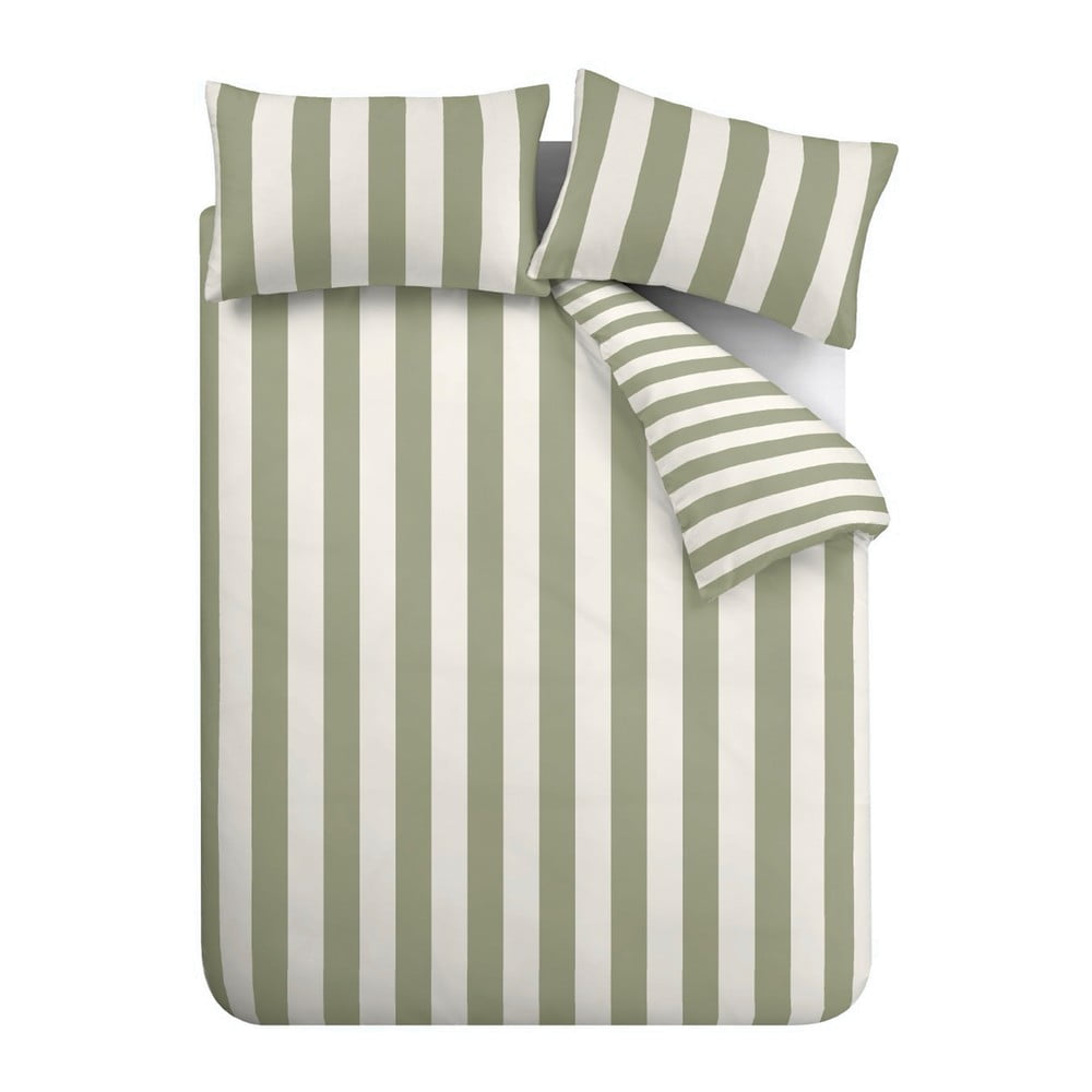Predĺžené zeleno-krémové obliečky na dvojlôžko 230x220 cm Cove Stripe – Catherine Lansfield