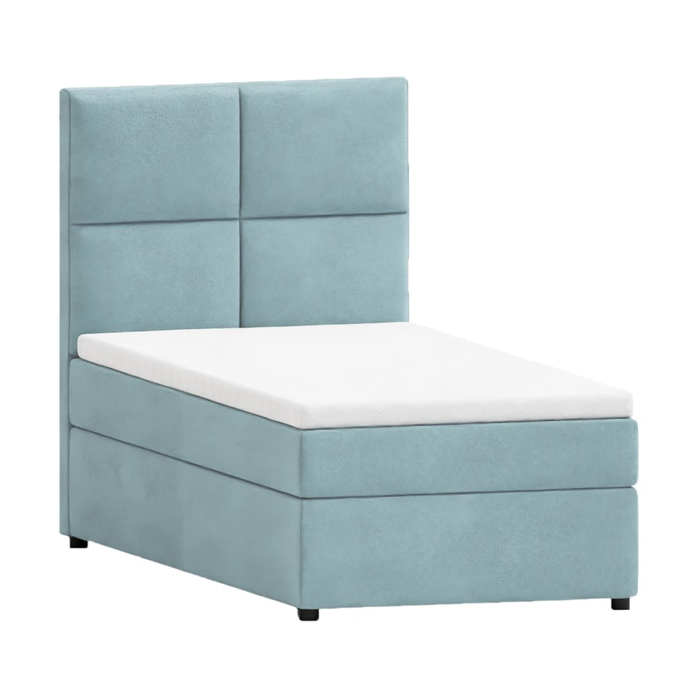 Svetlomodrá čalúnená jednolôžková posteľ s úložným priestorom s roštom 90x200 cm Lena – Ropez