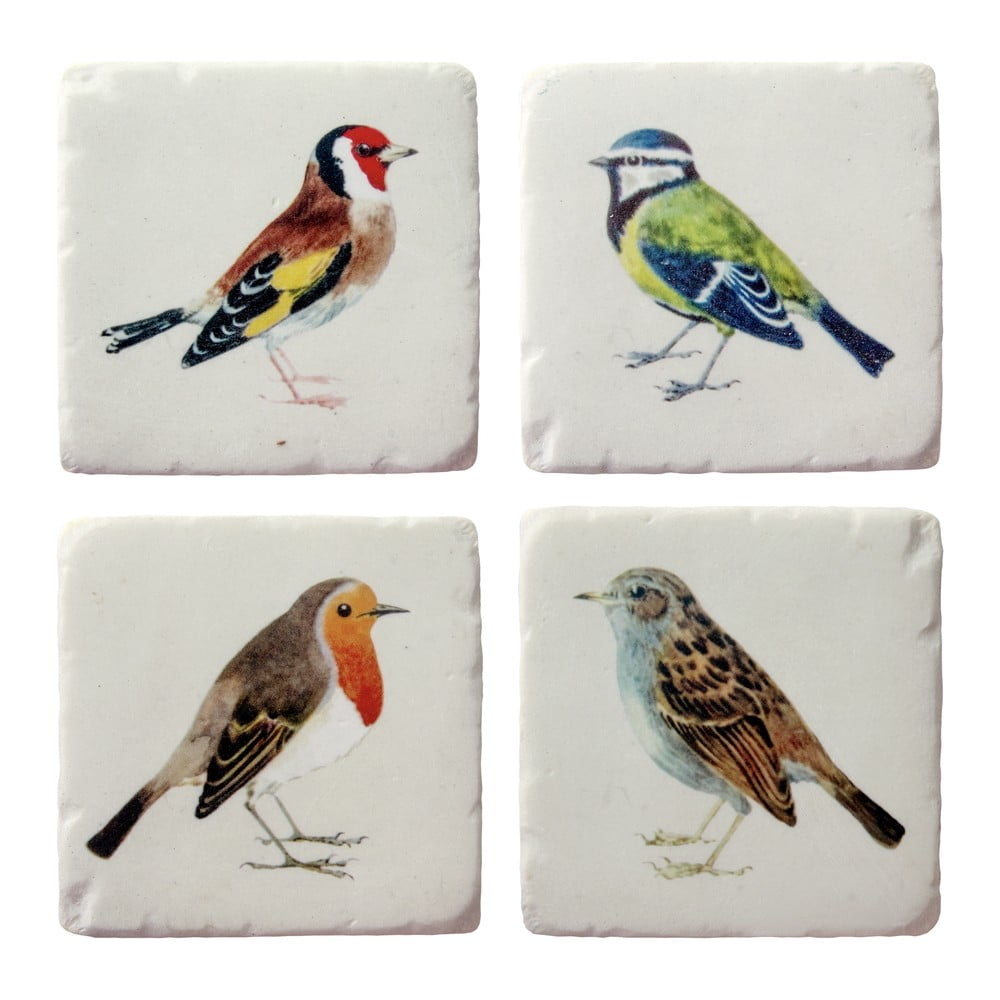 Biele tácky v súprave 4 ks z polyresinu Vintage Birds – Sass & Belle