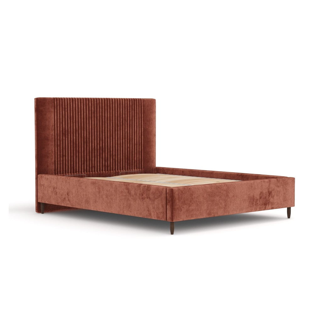 Čalúnená dvojlôžková posteľ s úložným priestorom s roštom 160x200 cm v tehlovej farbe Etero – Maison de Rêve