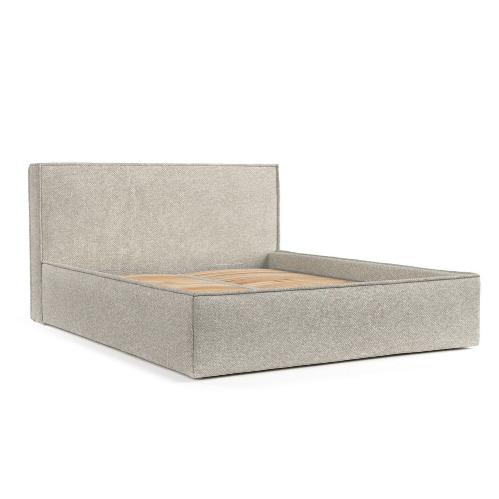 Svetlosivá čalúnená dvojlôžková posteľ s úložným priestorom s roštom 180x200 cm Lounge L – Maison de Rêve