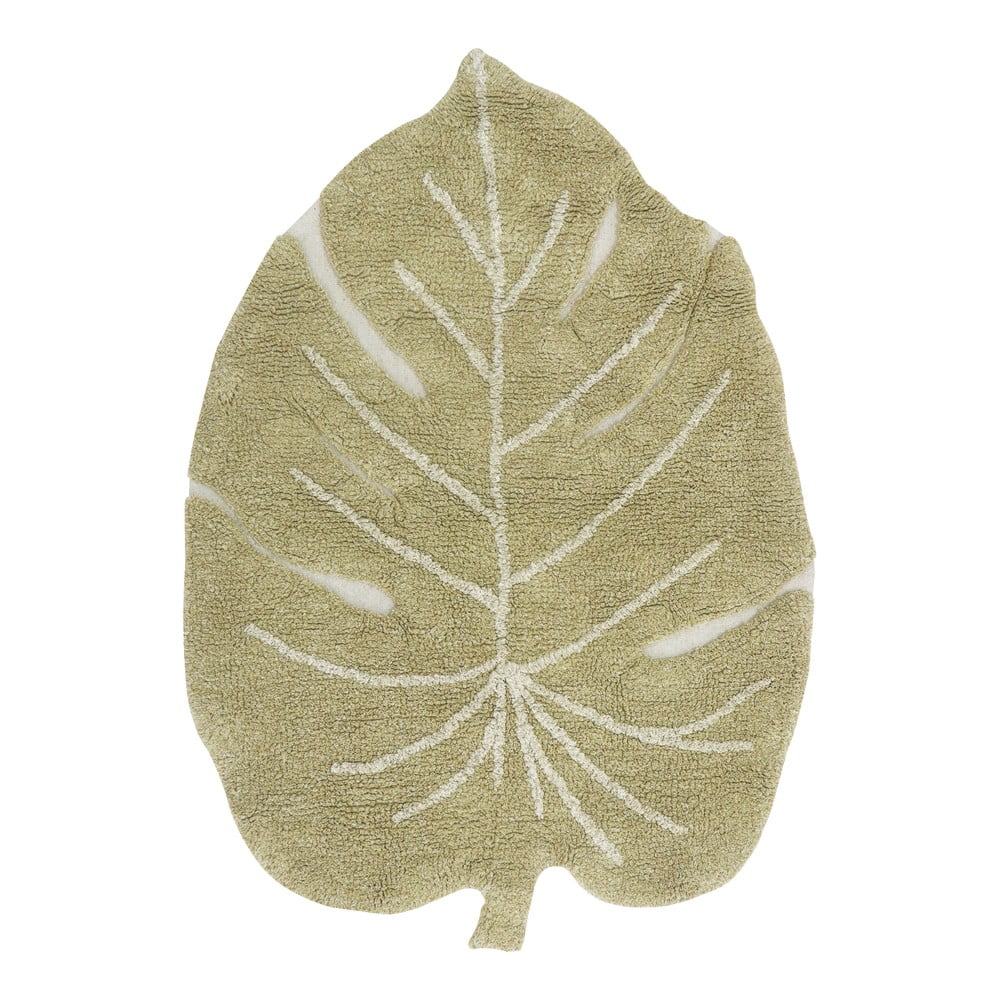 Kaki prateľný ručne tkaný bavlnený detský koberec 75x100 cm Mini Monstera Olive – Lorena Canals