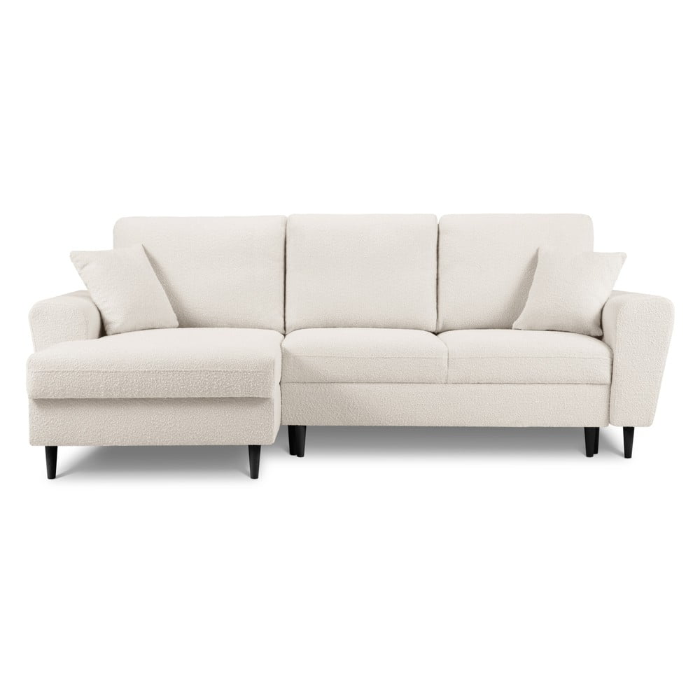 Béžová rozkladacia/s úložným priestorom rohová pohovka z textílie buklé (ľavý roh/s leňoškou) Kyoto – Cosmopolitan Design