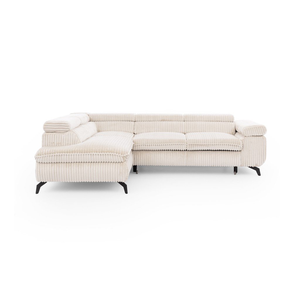 Krémová menčestrová rohová pohovka (ľavý roh/do L) Marbeya  – Ropez