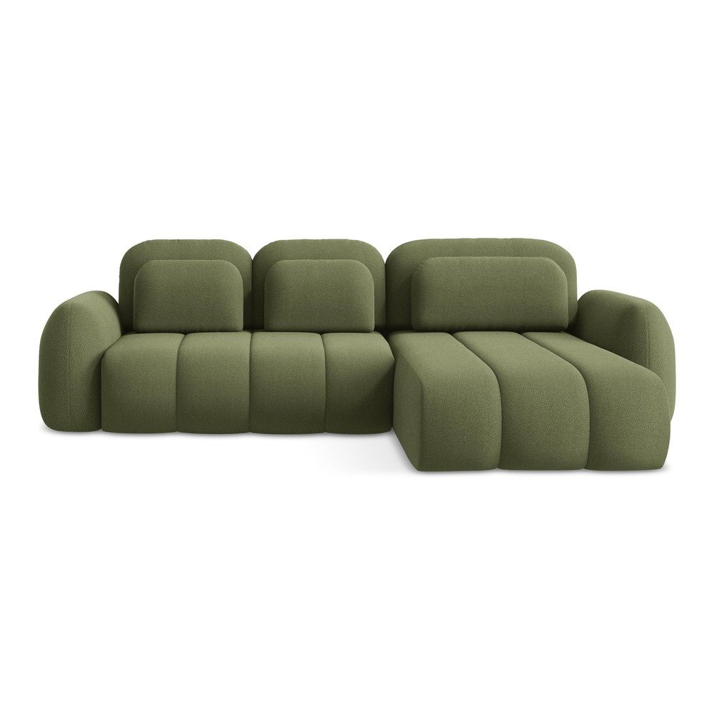 Zelená rozkladacia/s úložným priestorom rohová pohovka z textílie buklé (pravý roh/s leňoškou) Pele – Makamii