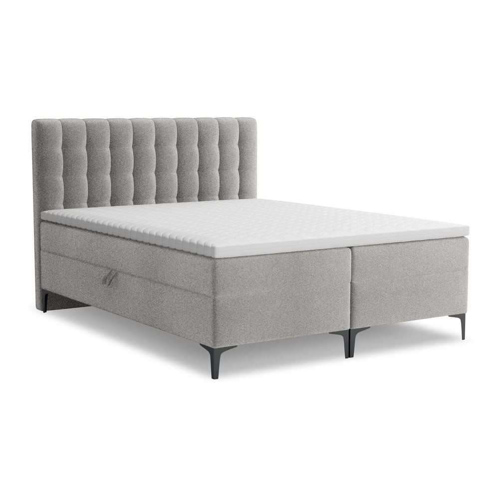 Svetlosivá boxspring posteľ s úložným priestorom 160x200 cm Puhala – Makamii