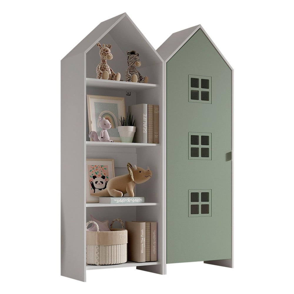 Bielo-zelená otvorená detská šatníková skriňa 115x171