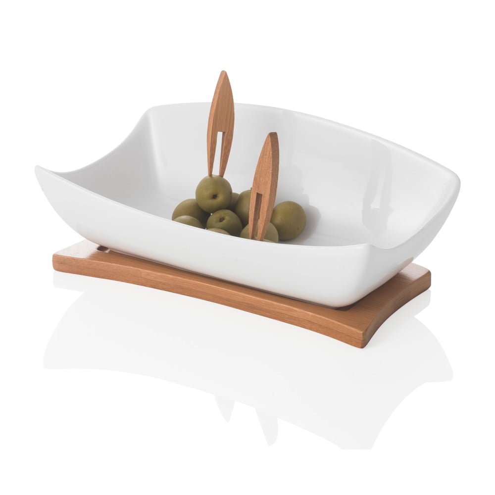 Biela porcelánovo-bambusová servírovacia misa Hors D'Oeuvre – Brandani