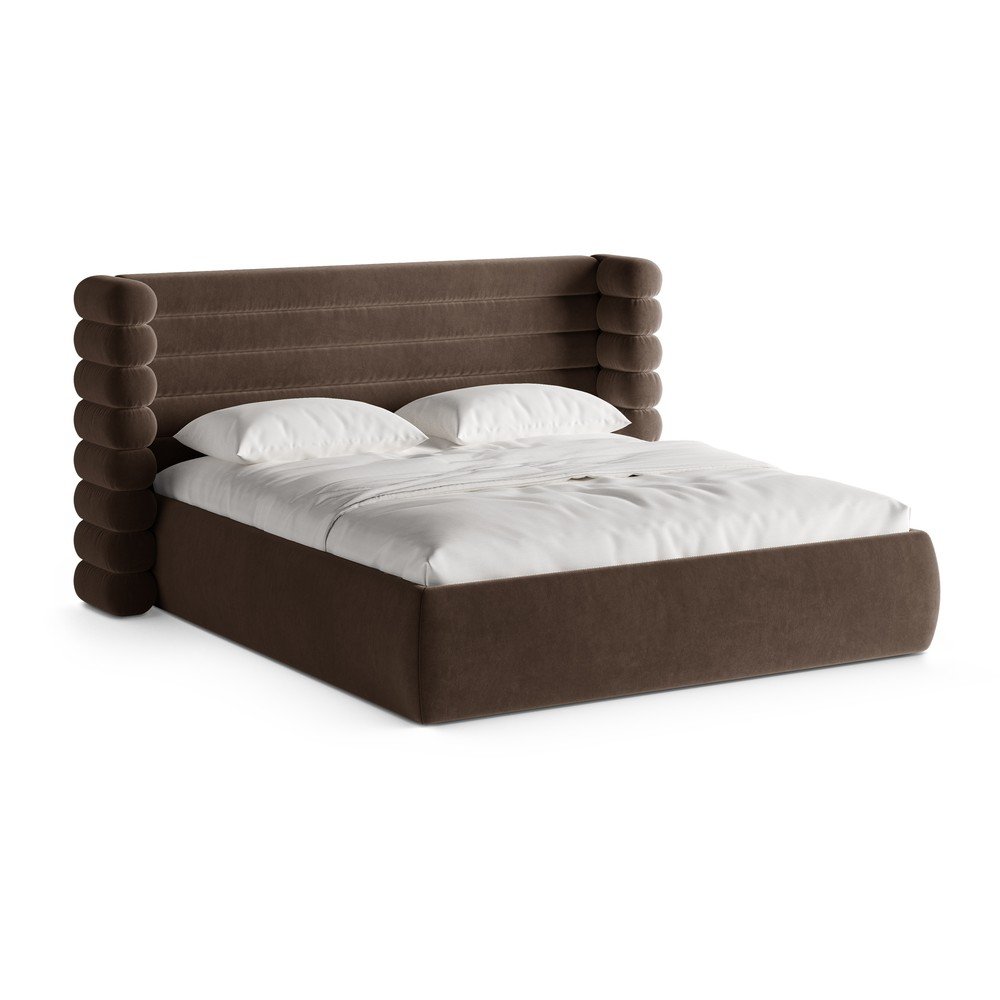 Hnedá čalúnená dvojlôžková posteľ s úložným priestorom s roštom 160x200 cm Mount – Micadoni
