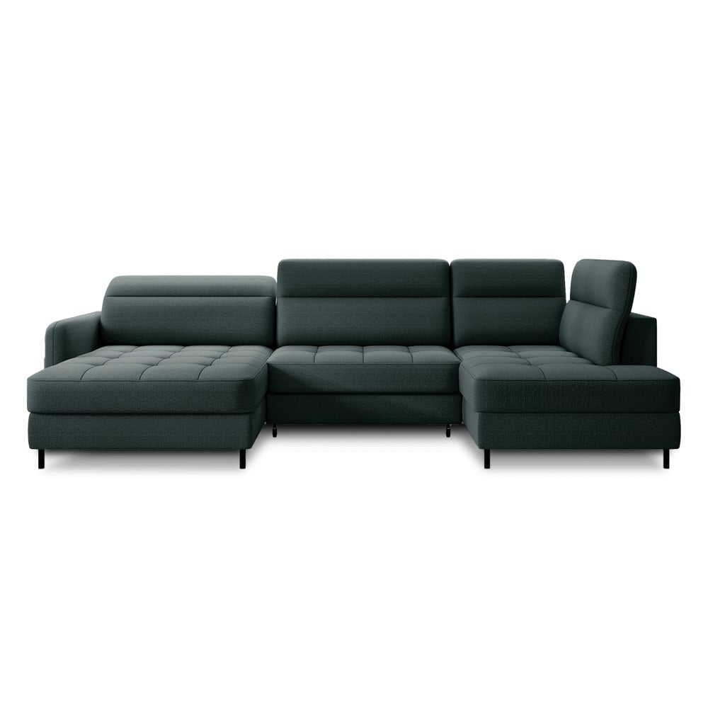 Zelená zamatová rozkladacia/s úložným priestorom rohová pohovka (pravý roh/do tvaru "U") Berrto – ELTAP