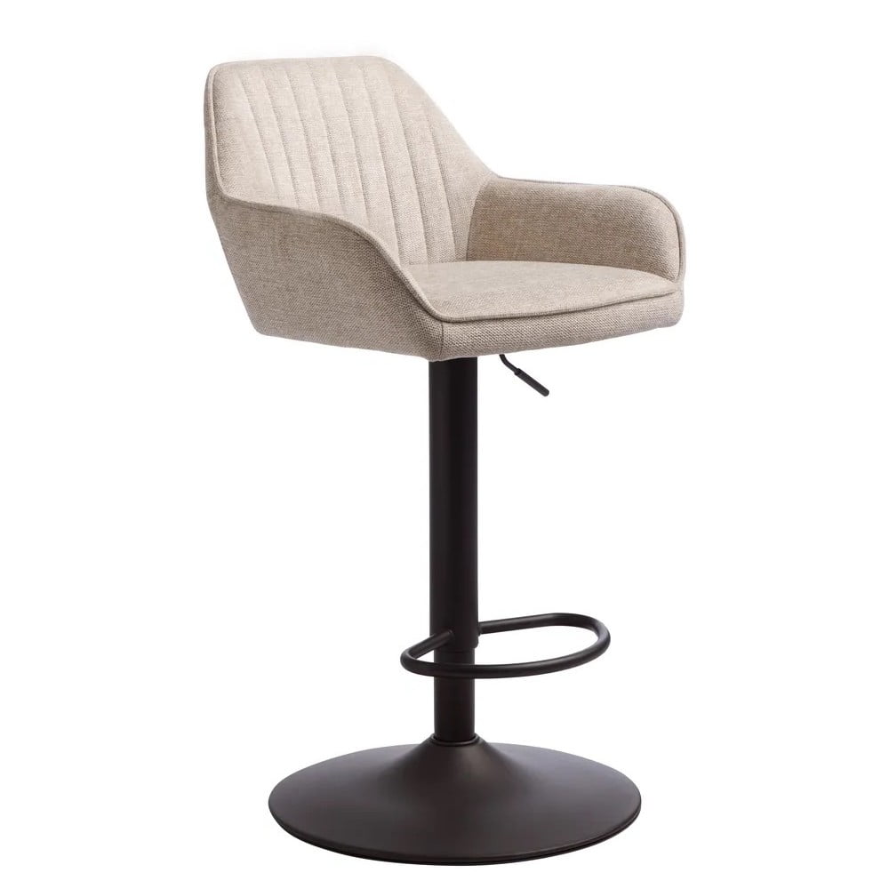 Béžová čalúnená barová stolička s nastaviteľnou výškou/s podrúčkami (výška sedadla 65 cm) Nolan – Unique Furniture