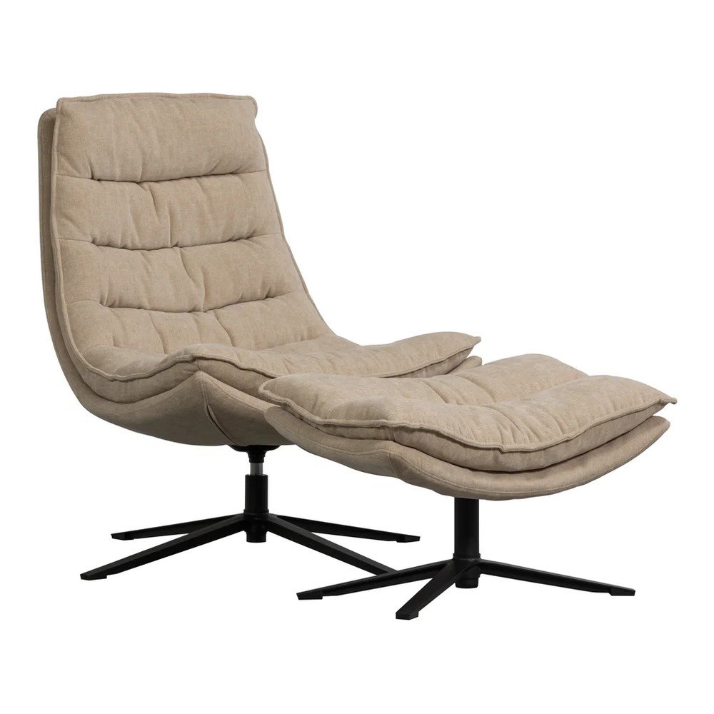 Otočné ženilkové kreslo s podnožkou v prírodnej farbe Kube – WOOOD