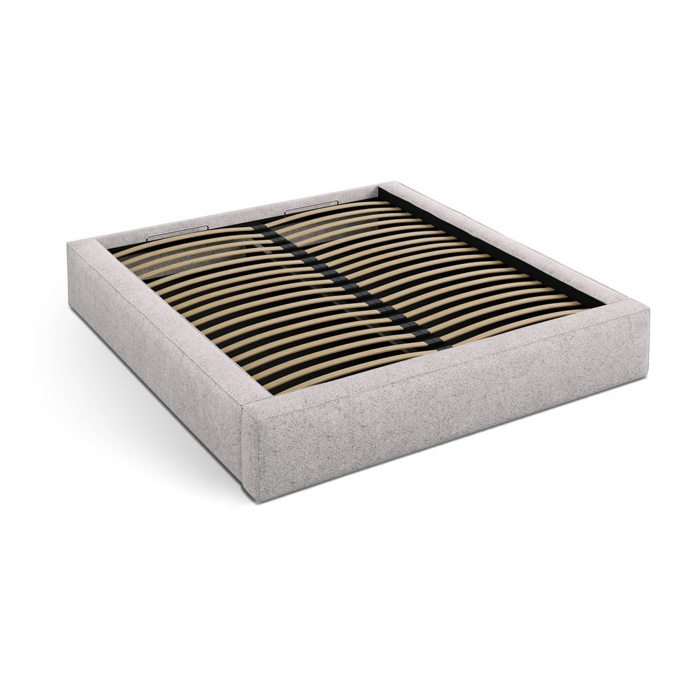 Béžová čalúnená dvojlôžková posteľ s úložným priestorom s roštom 200x200 cm Simon – Micadoni