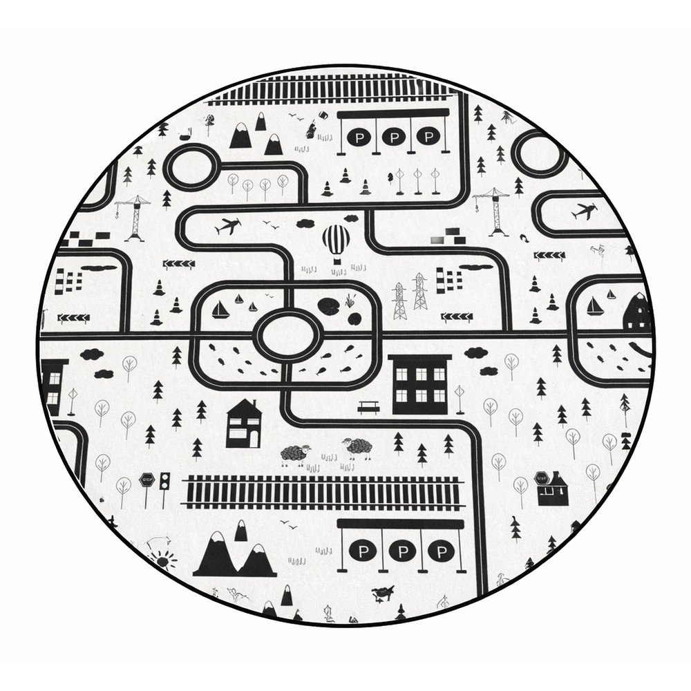 Čierno-biely prateľný detský hrací koberec ø100 cm In My Town – Mila Home