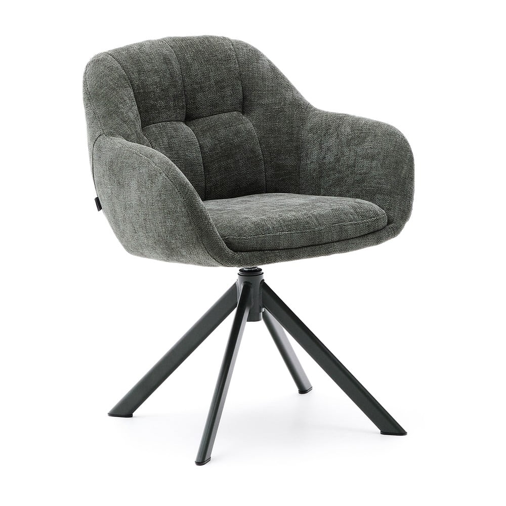 Tmavozelené čalúnené jedálenské kreslo s podrúčkami Dorina – Kave Home