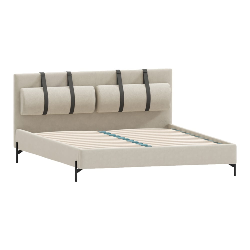 Béžová čalúnená dvojlôžková posteľ s roštom 180x200 cm Tulsa – Ropez