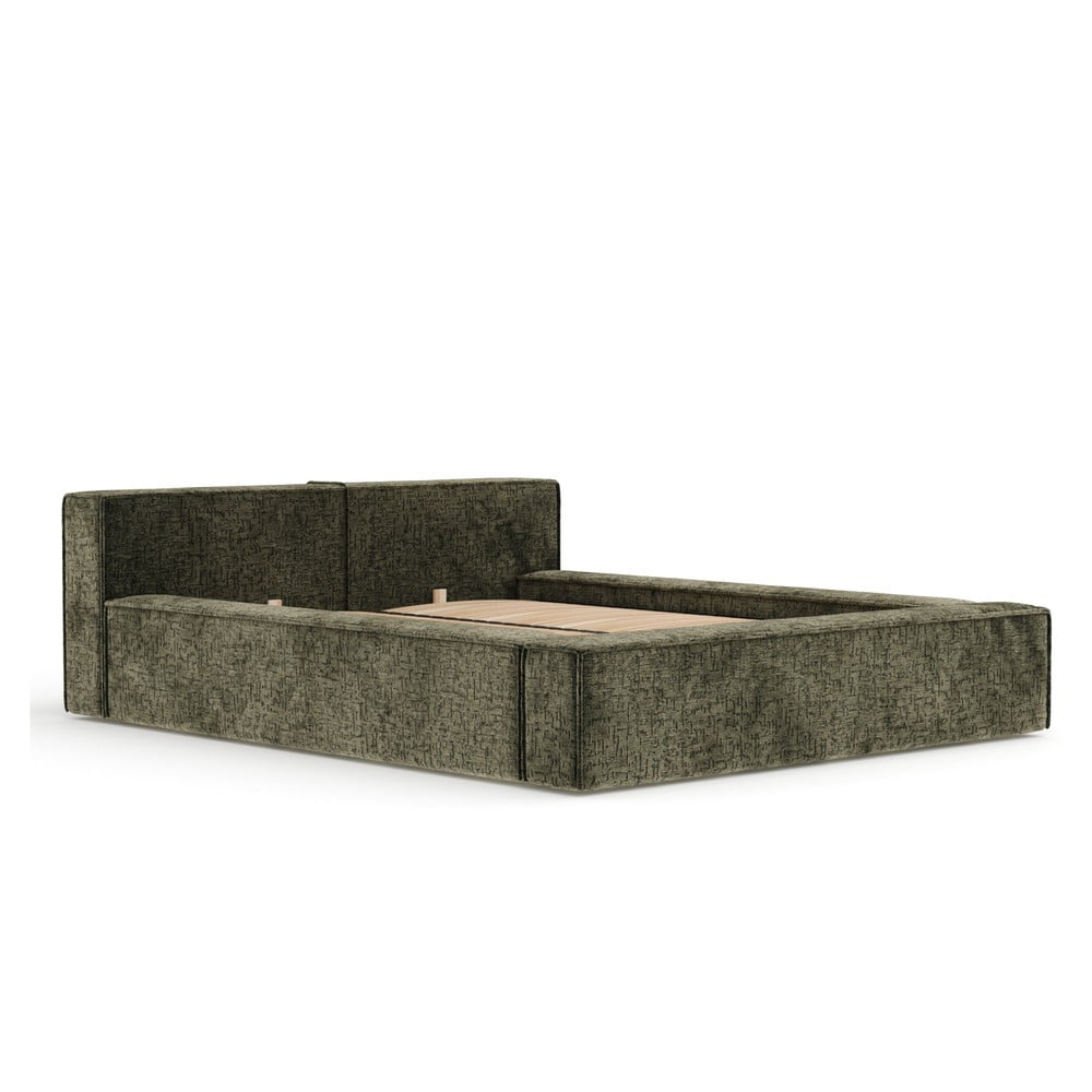 Tmavozelená čalúnená dvojlôžková posteľ s úložným priestorom s roštom 200x200 cm Voliera – Maison de Rêve