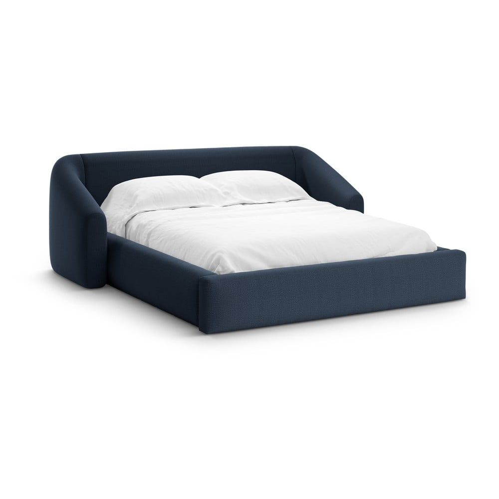 Tmavomodrá čalúnená dvojlôžková posteľ s úložným priestorom s roštom 180x200 cm Campi – Cosmopolitan Design