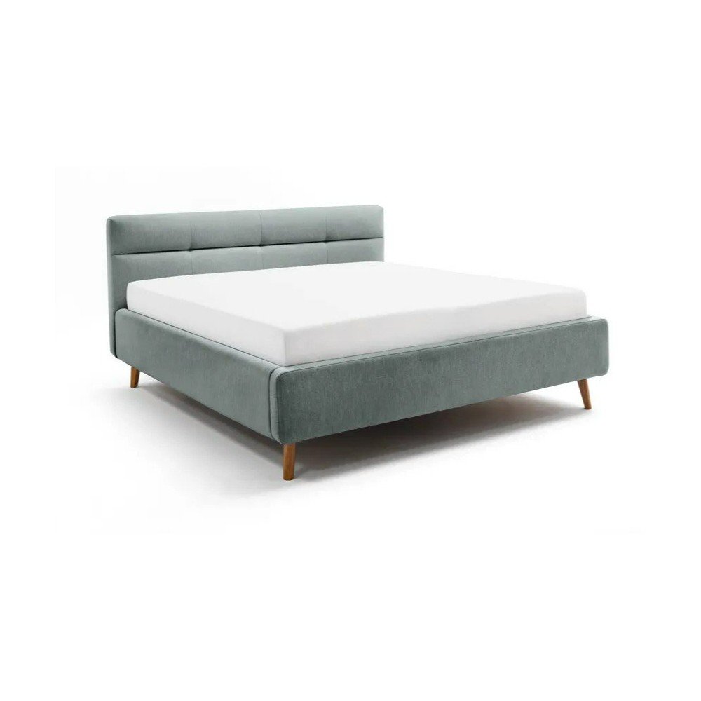 Svetlomodrá čalúnená dvojlôžková posteľ s úložným priestorom s roštom 180x200 cm Lotte – Meise Möbel