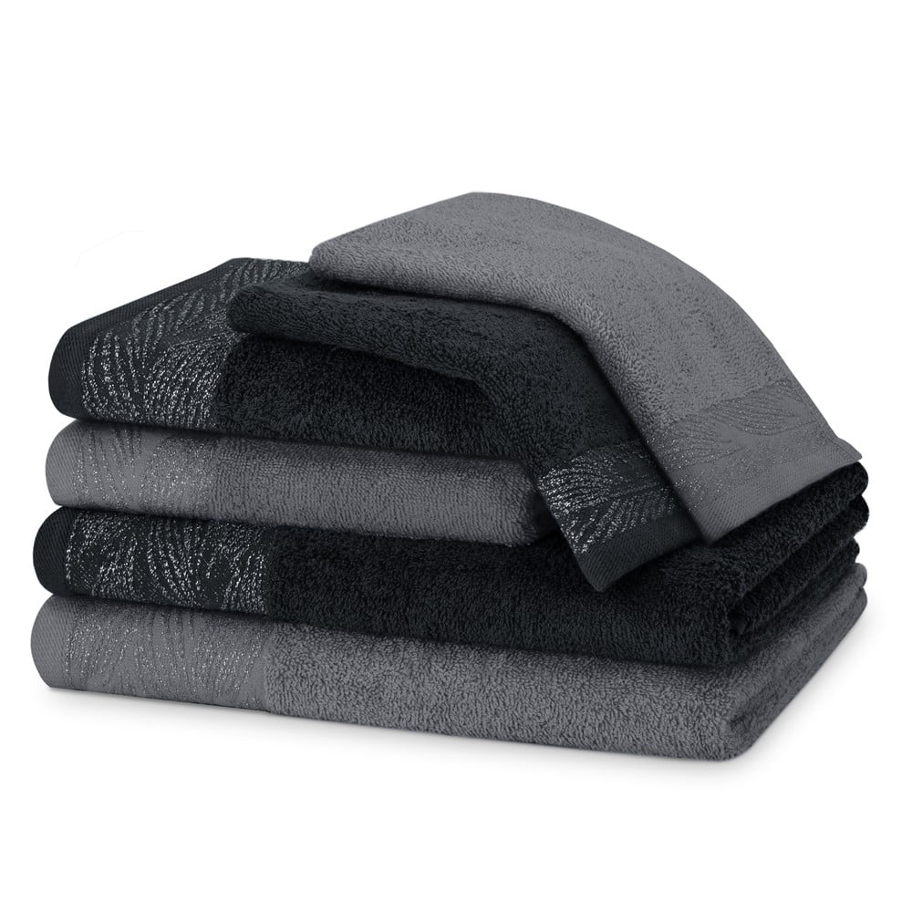 Čierne/sivé froté bavlnené uteráky a osušky v súprave 6 ks Allium – Restilo