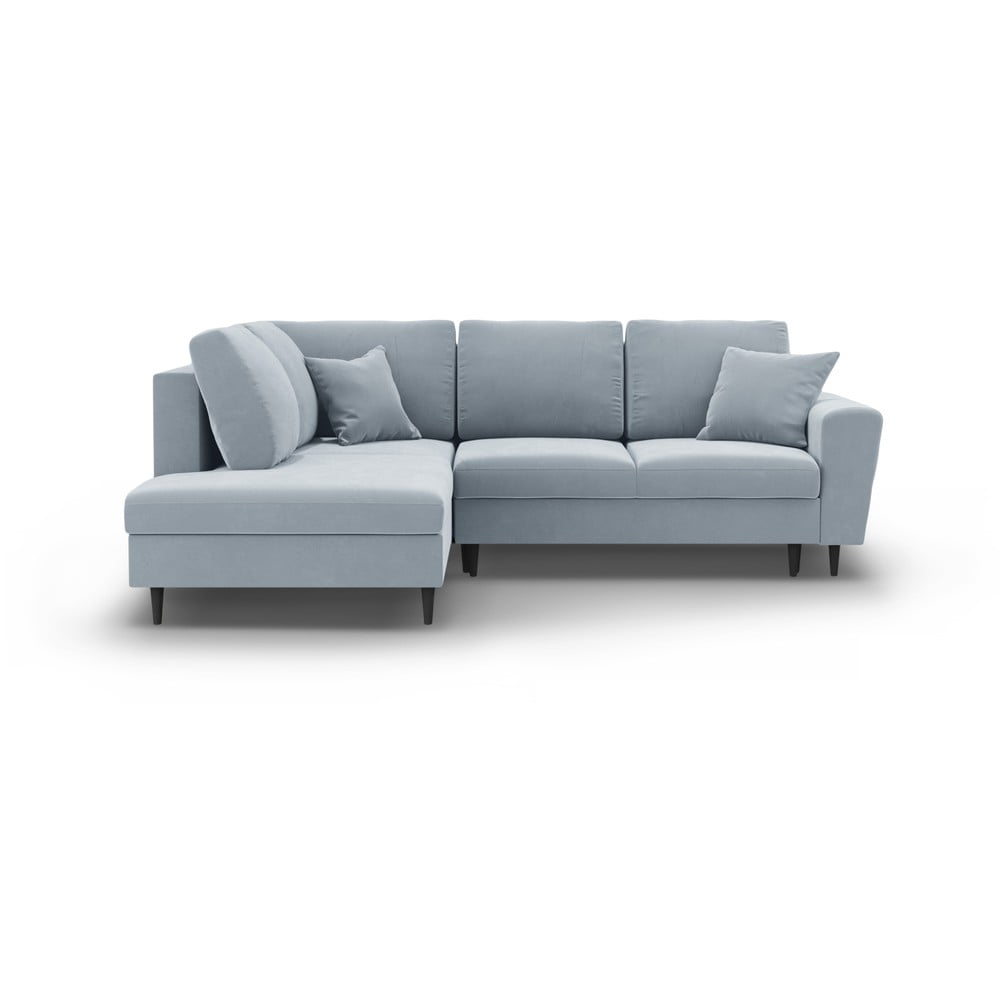 Svetlomodrá zamatová rozkladacia/s úložným priestorom rohová pohovka (ľavý roh/do L) Kyoto – Cosmopolitan Design