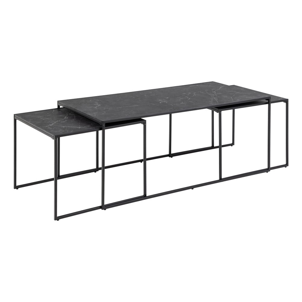Matne čierne konferenčné stolíky v súprave 3 ks s doskou v dekore mramoru 60x120 cm Infinity – Actona