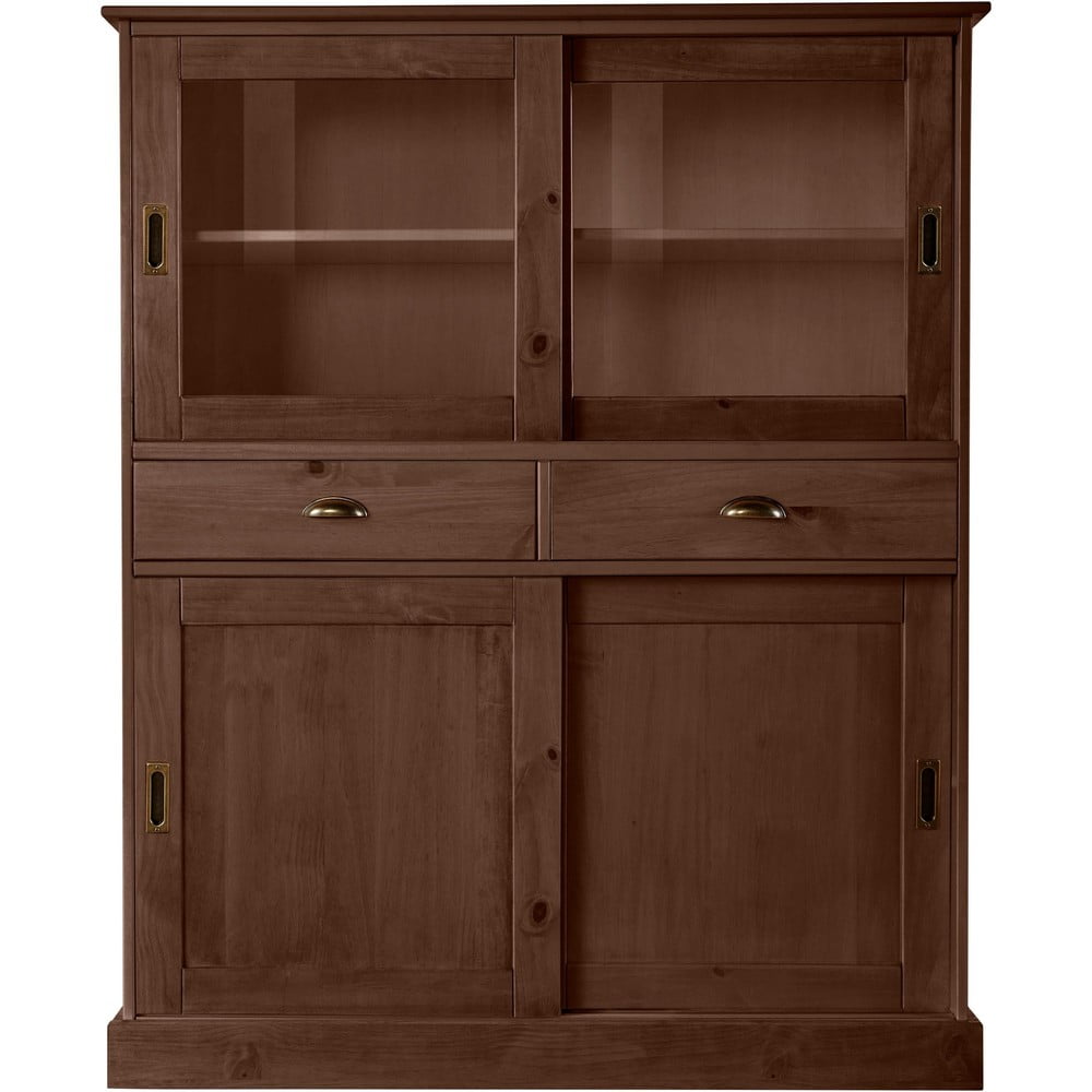 Hnedá vitrína z borovicového dreva s posuvnými dverami 140x40 cm Harry – Støraa