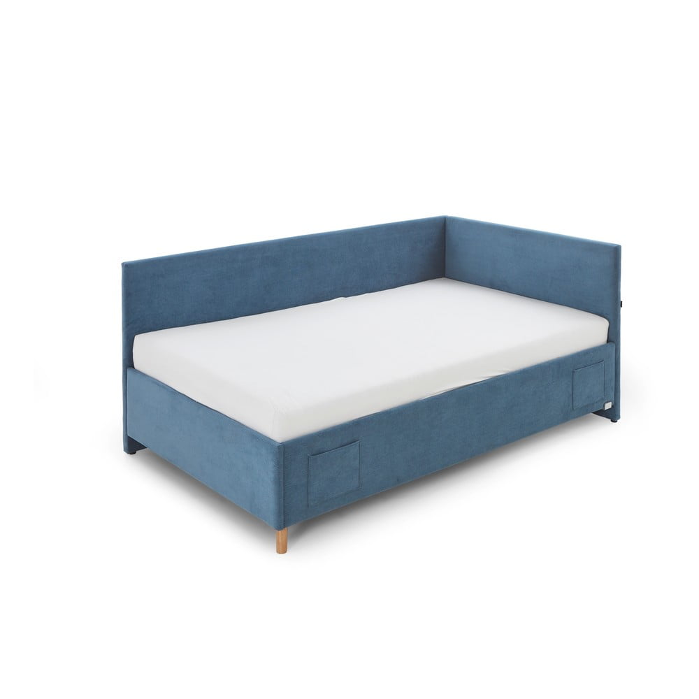 Modrá čalúnená rohová detská posteľ bez roštu 140x200 cm Cool – Meise Möbel