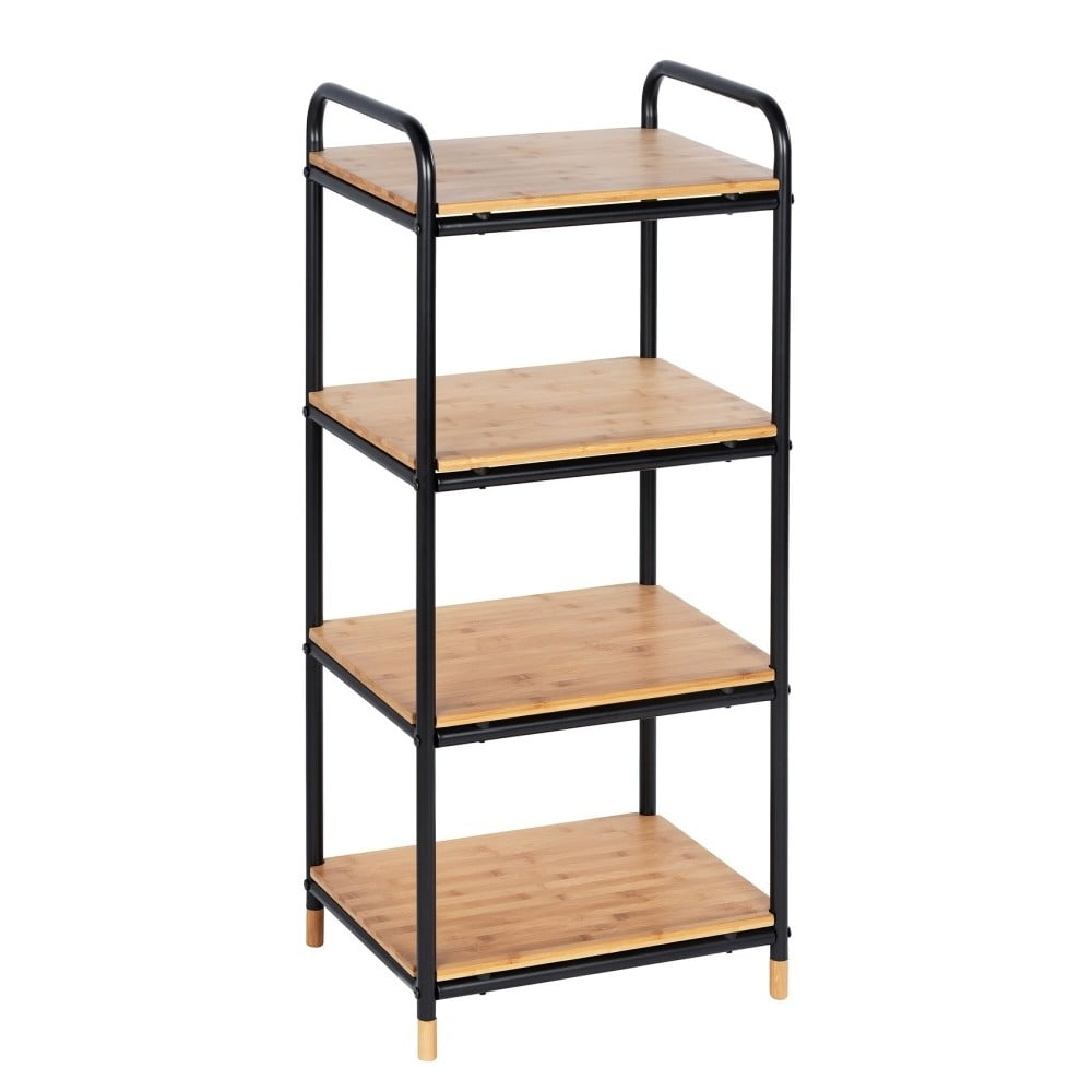 Čierny/v prírodnej farbe kovový kúpeľňový regál 42x94