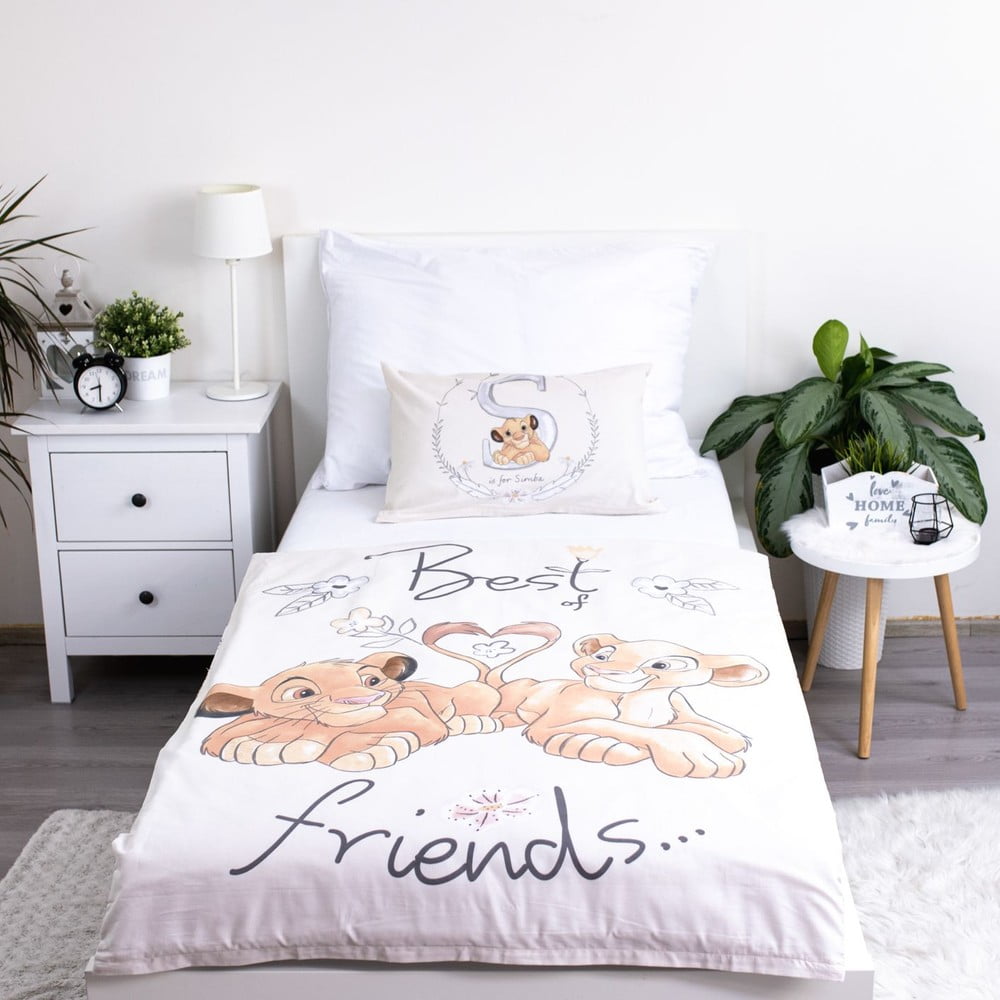 Svetložlté bavlnené detské obliečky do postieľky 100x135 cm Lion King "Best Friends" – Jerry Fabrics