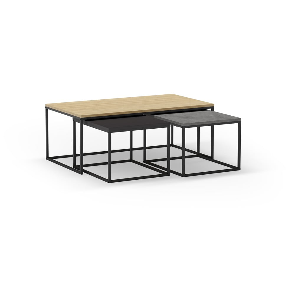 Konferenčné stolíky v súprave 3 ks v sivo-prírodnej farbe 60x110 cm Camelia – Marckeric