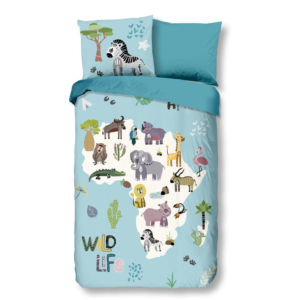 Modrá detská obliečka na jednolôžko/predĺžená 140x220 cm Wild Life – Good Morning