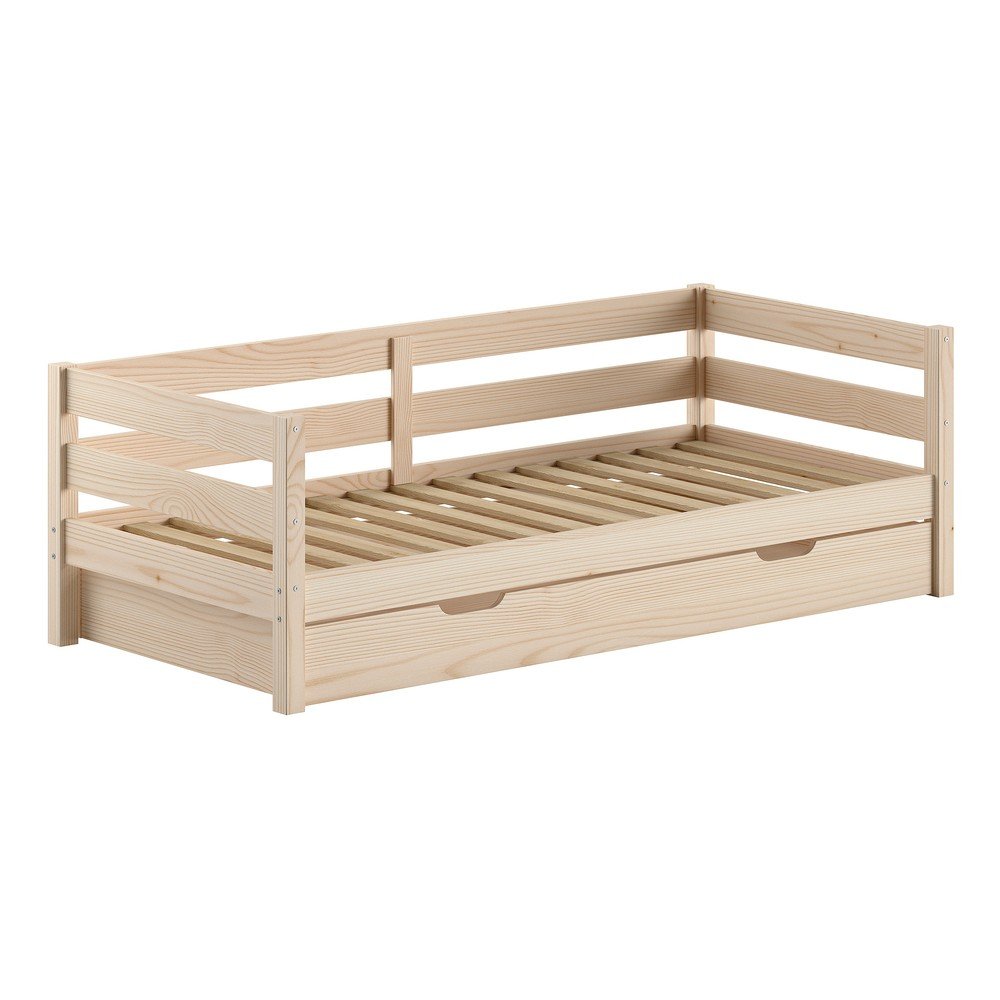 Detská posteľ z borovicového dreva s výsuvným lôžkom s roštom 90x200 cm v prírodnej farbe Margrit – Vipack