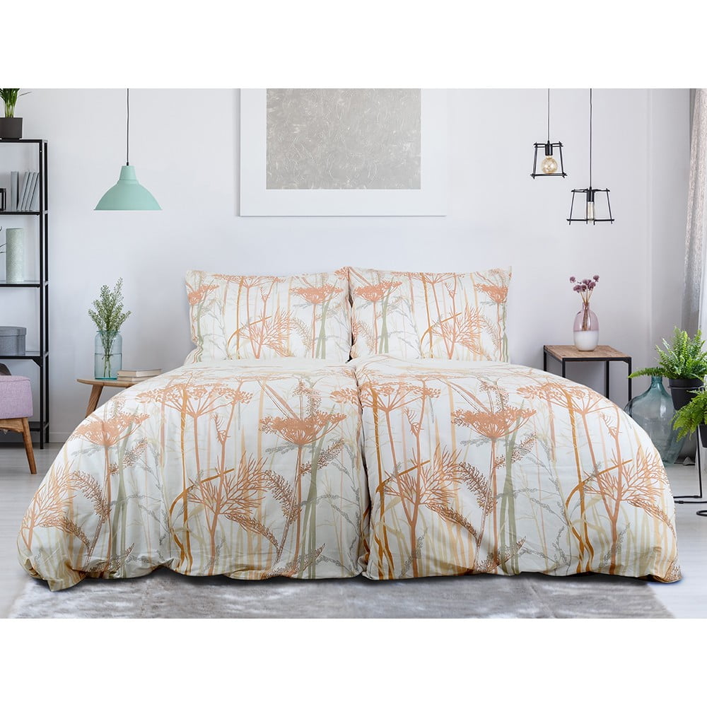 Biele/v terakotovej farbe krepové obliečky na jednolôžko 140x200 cm Caraway – B.E.S.