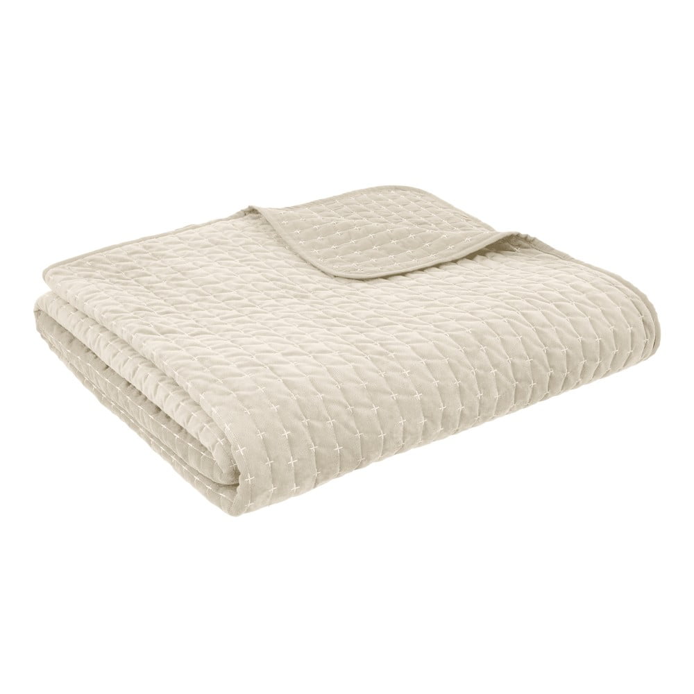 Béžový zamatový prešívaný pléd 240x260 cm Attica Velvet Embroidered – Bianca