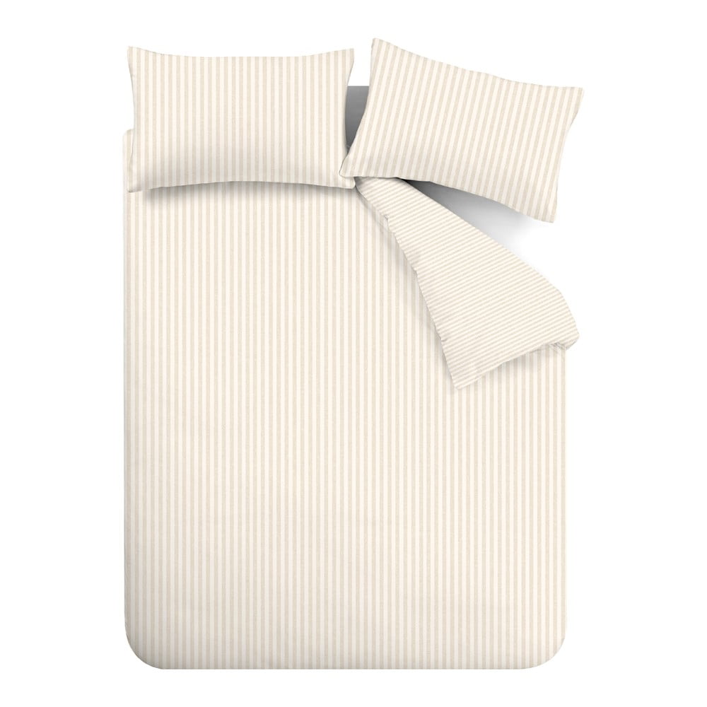 Béžové/krémové flanelové obliečky na dvojlôžko/predĺžené 230x220 cm Stripe – Catherine Lansfield