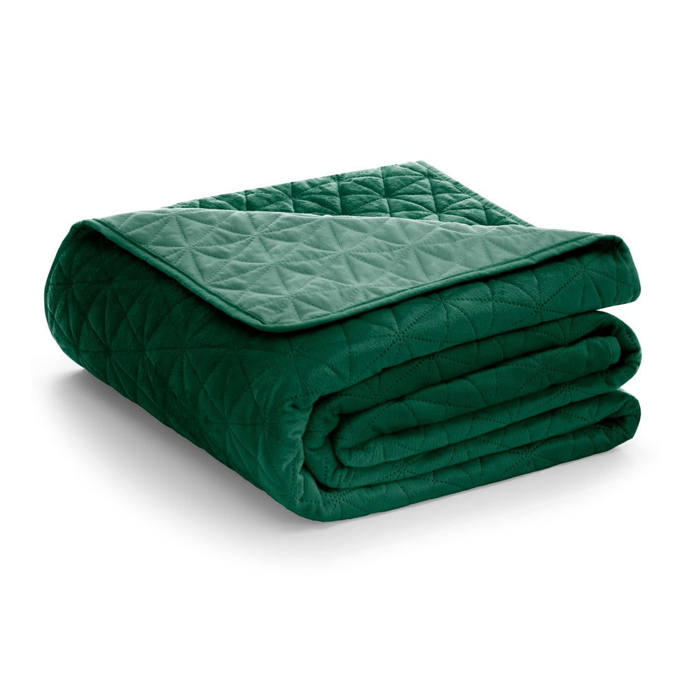 Zelený zamatový prešívaný pléd 170x210 cm Laila – AmeliaHome
