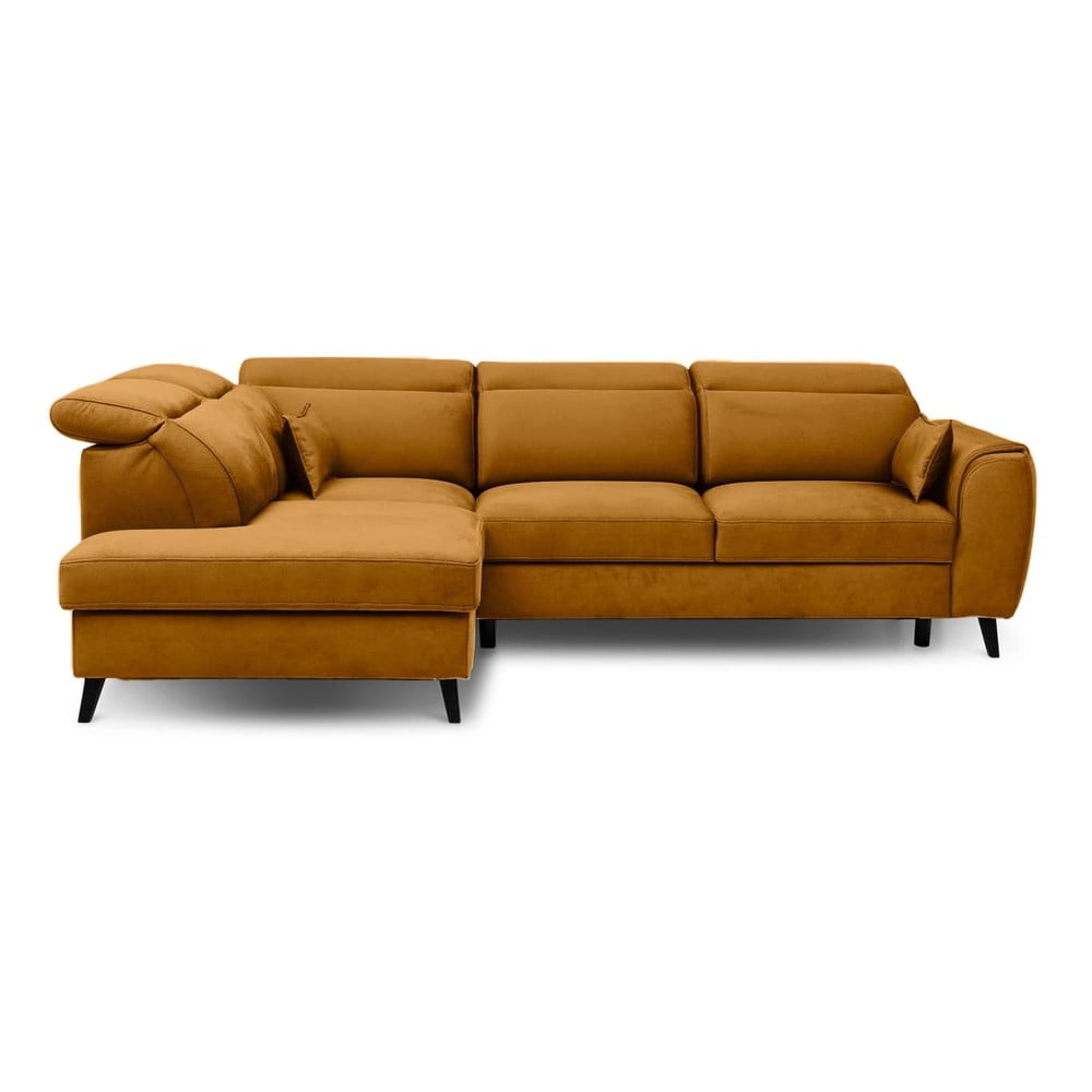 Žltá zamatová rozkladacia/s úložným priestorom rohová pohovka (ľavý roh/do L) Noble – ELTAP