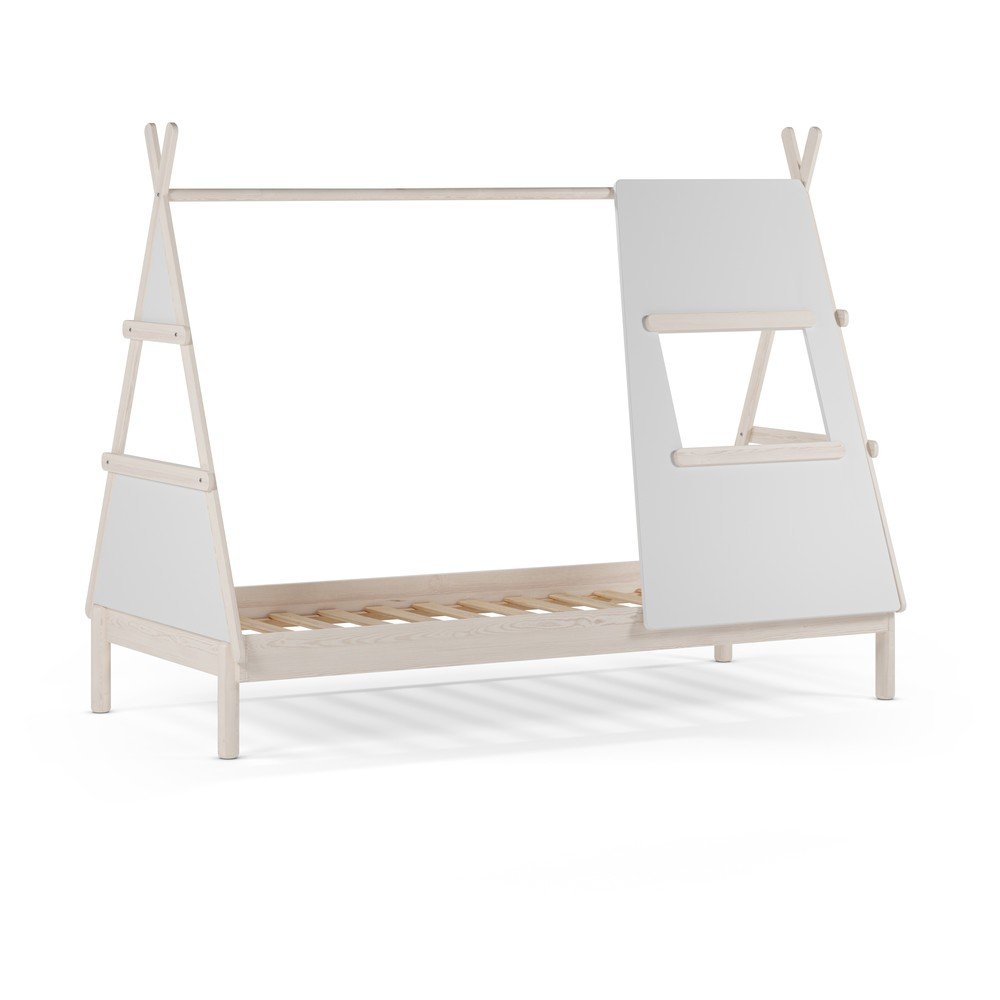 Krémovobiela domčeková detská posteľ z borovicového dreva s roštom 90x200 cm Enola – Marckeric