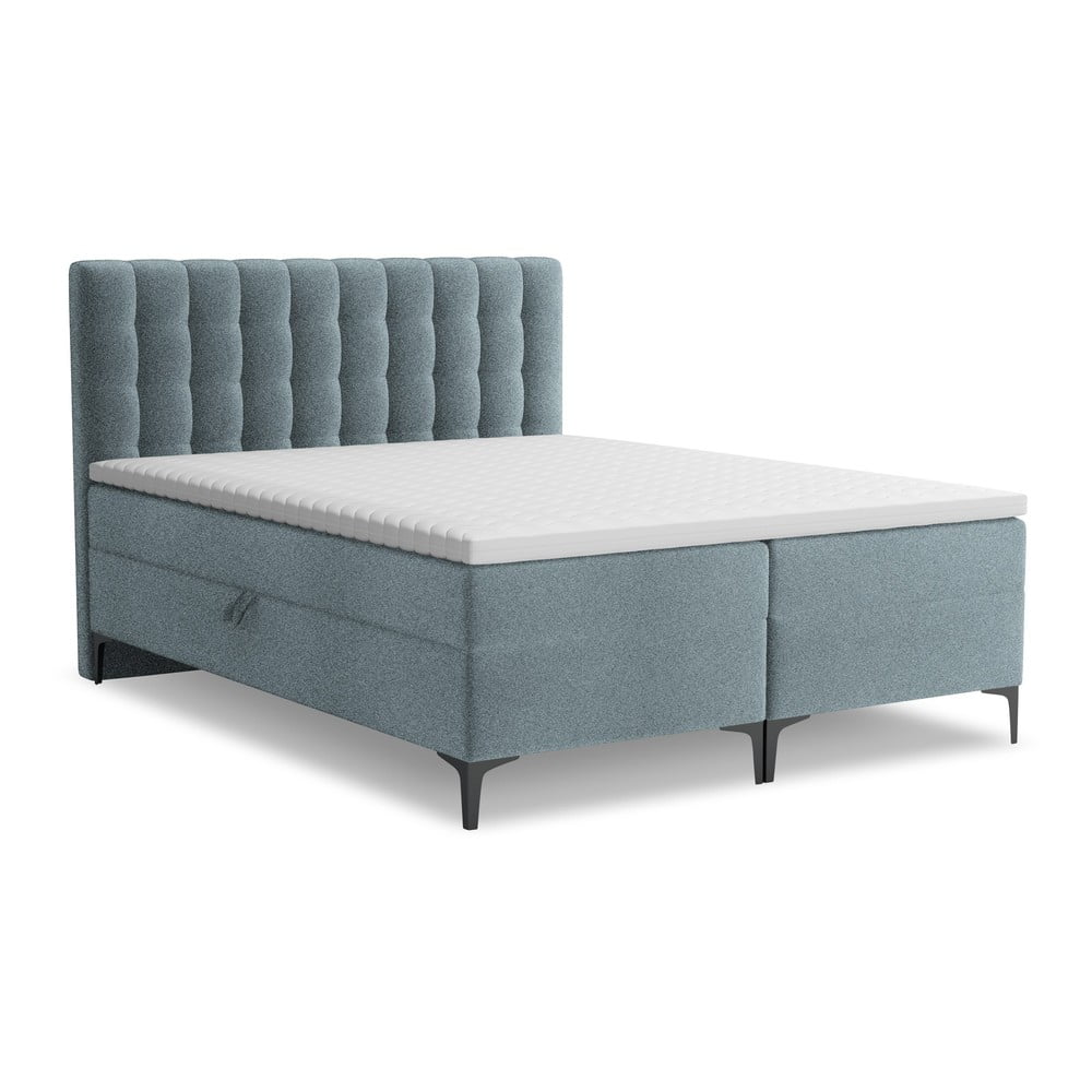 Svetlomodrá boxspring posteľ s úložným priestorom 160x200 cm Puhala – Makamii